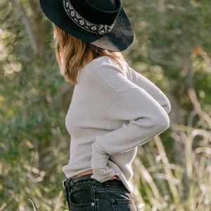 LOVESTITCH | Slouchy Off Shoulder Waffle Knit Sweater | Cream/Beige | Size S